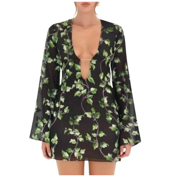 Rumored + Revolve Sterling Mini Dress SMALL Ivy Floral Black Sexy Date Night - Picture 3 of 11